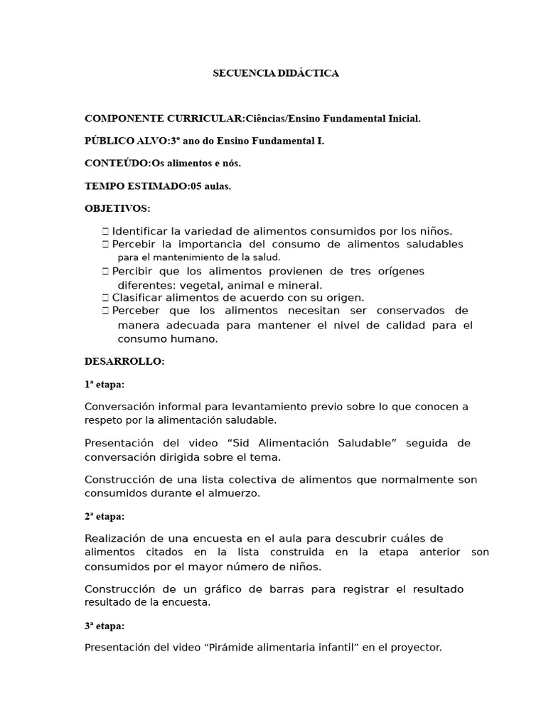 Plan de Clase - Ciencias Educación Primaria I | PDF | Alimentos