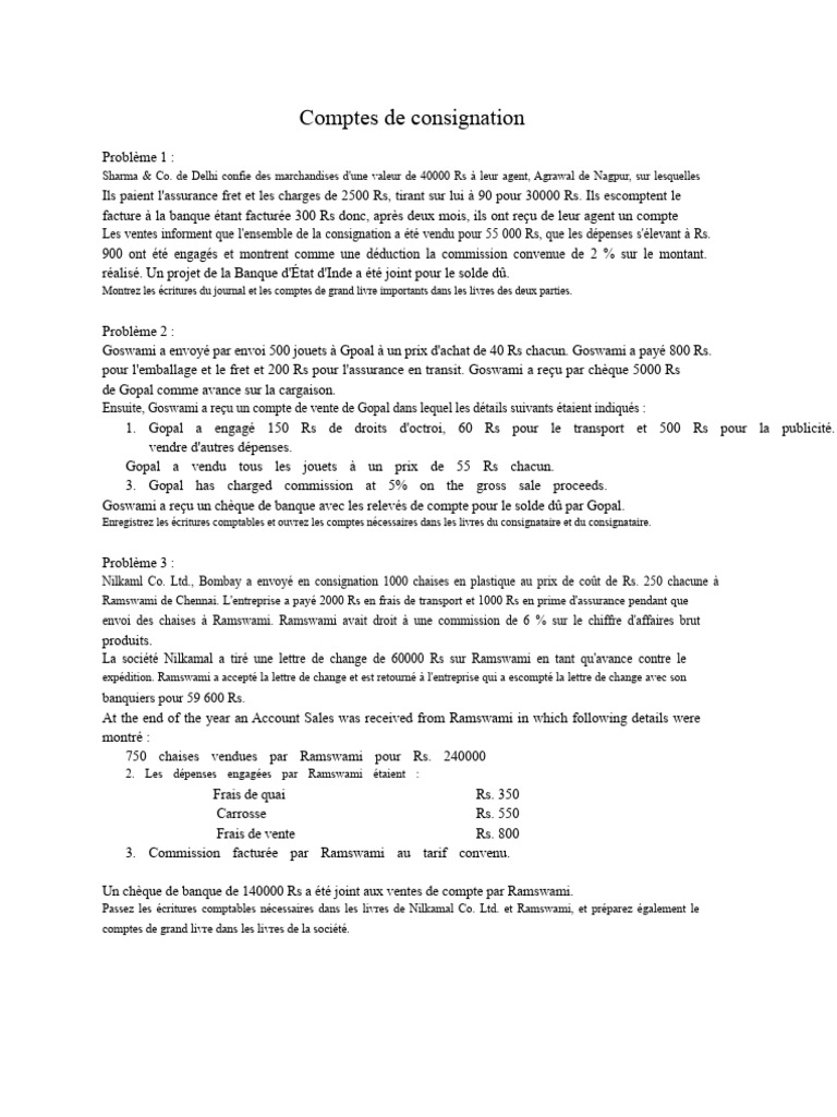 Comptes de consignation : Exemples pratiques | PDF | Facture | Crédit
