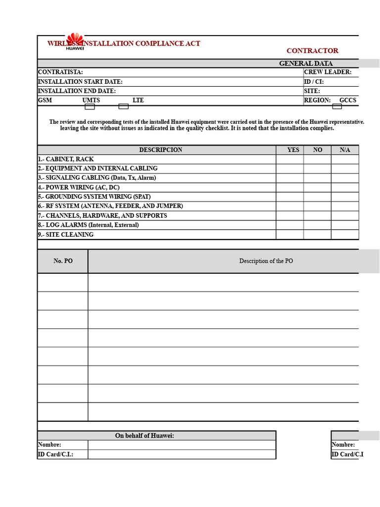Wireless Installation Compliance Checklist | PDF | Lte ...