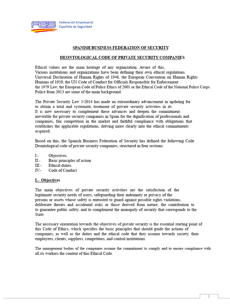 Deontological Code for Private Security | PDF | Regulatory Compliance ...