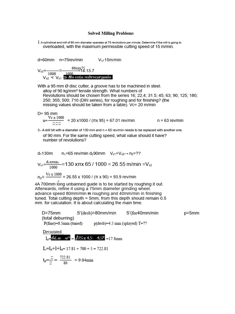 Milling Problem Solutions and Calculations | PDF | Arithmetic ...