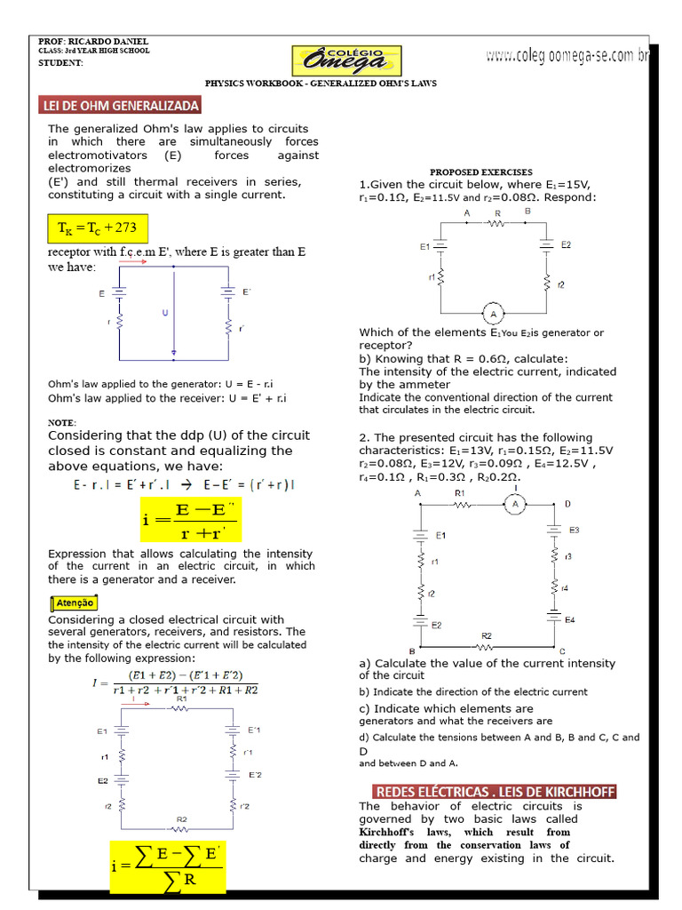 Physics Booklet - Generalized Ohm's Law | PDF | Electric Current ...
