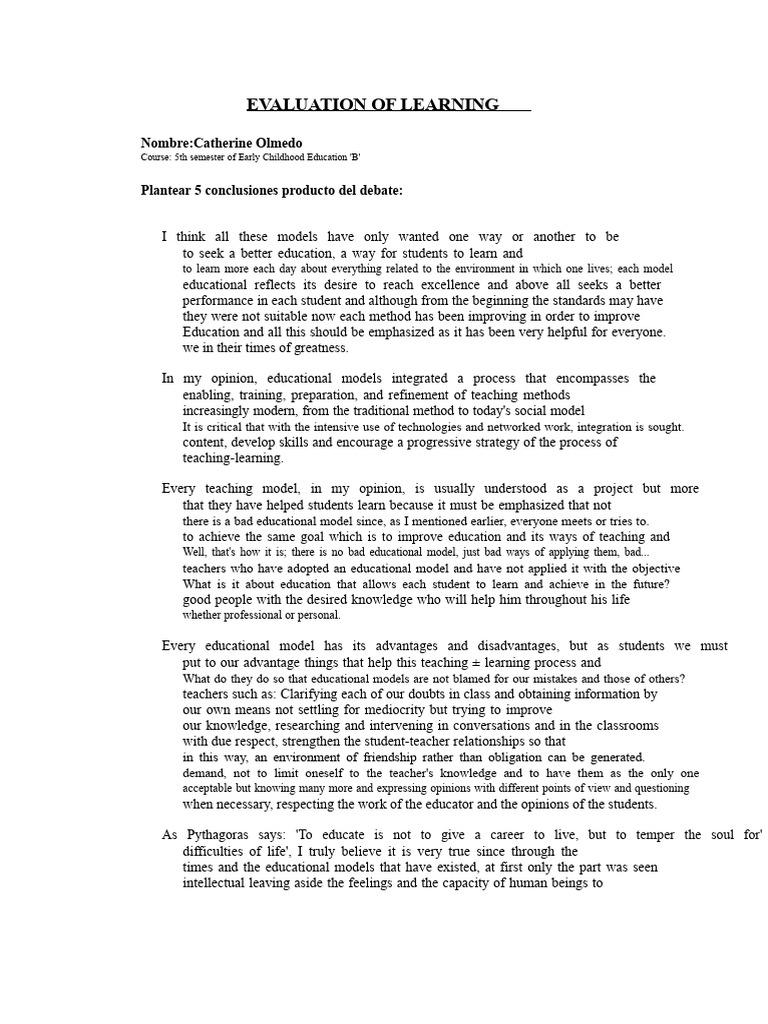 Conclusions of Educational Models | PDF | Teachers | Knowledge