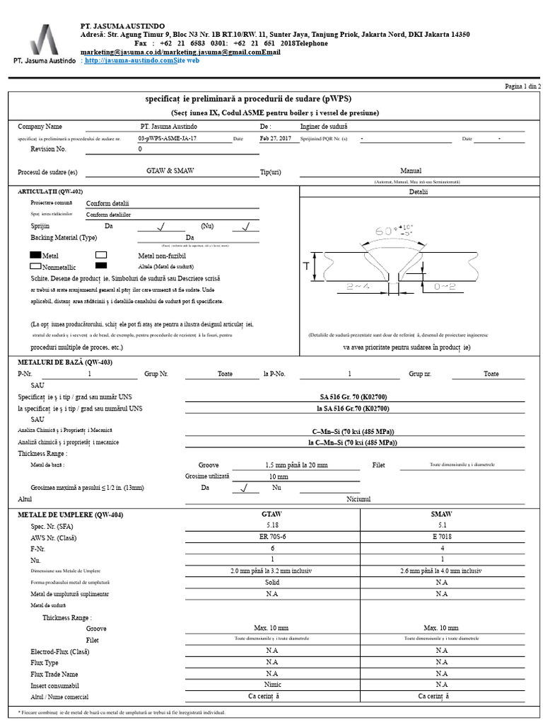 Pwps Asme Gtaw & Smaw | PDF