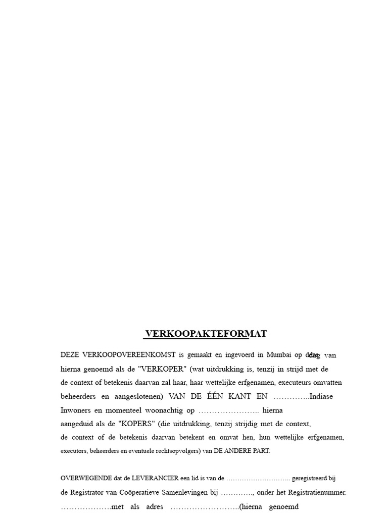 Verkoopakteformaat Voor Een Woonappartement | PDF