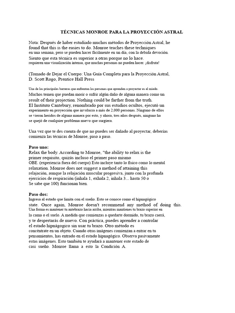 Técnicas Monroe para Proyección Astral | PDF | Sicología | Ciencias del ...