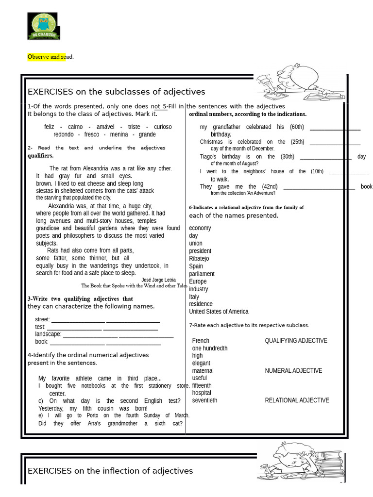 THE CLASS OF ADJECTIVES - Worksheet - 5th Grade | PDF | Languages ...