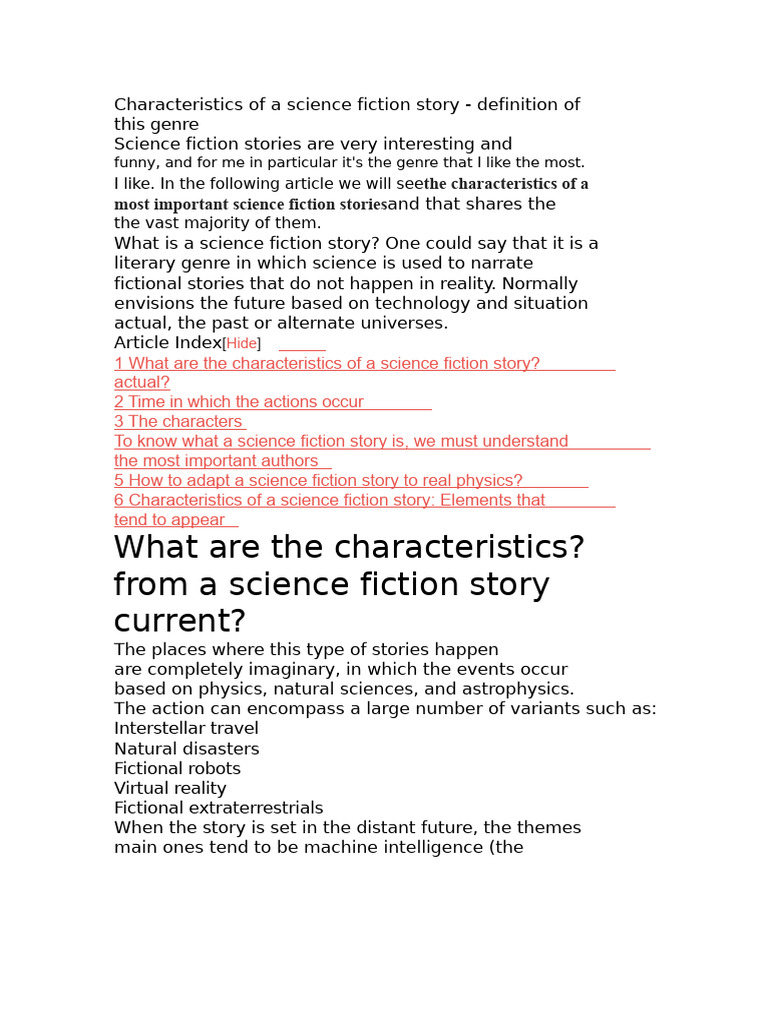 Characteristics of Science Fiction Stories | PDF | Science Fiction ...
