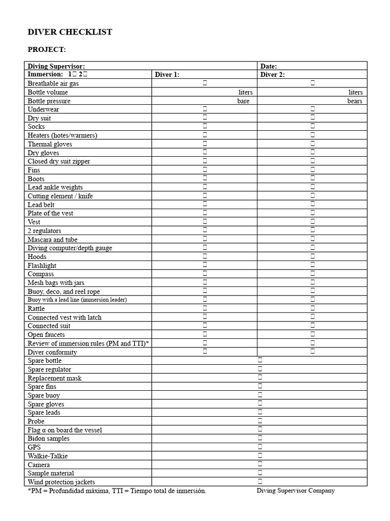 Annex - 2 - Scuba Diver Check List | PDF