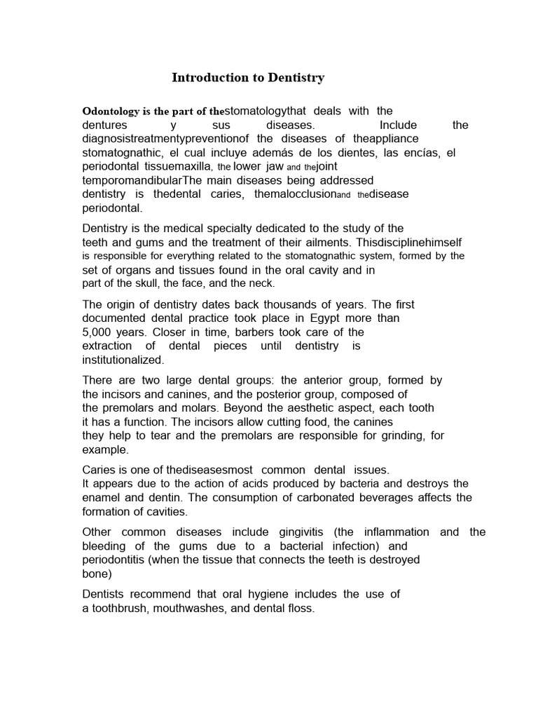 Introduction To Dentistry | PDF | Dentistry | Oral Hygiene