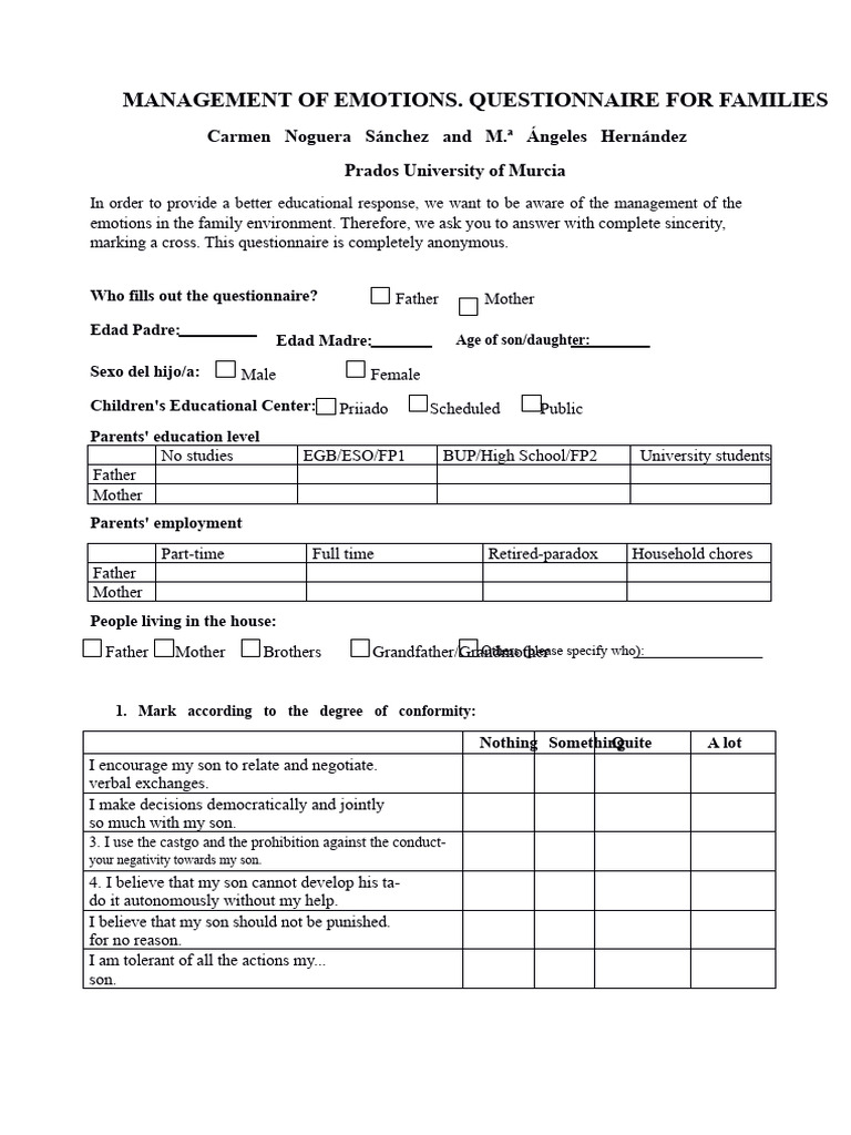 Family Emotion Management Questionnaire | PDF | Anger | Emotions