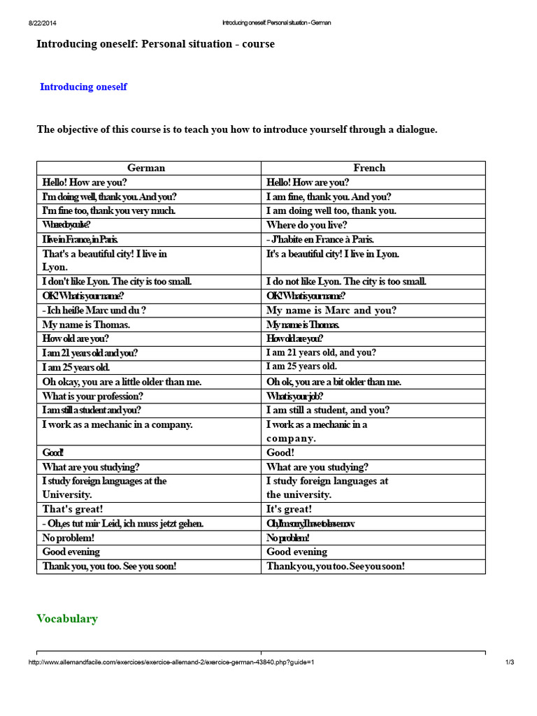 German Self-Introduction Dialogue Exercise | PDF