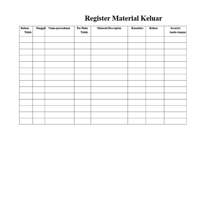 Register Material Keluar Perusahaan | PDF