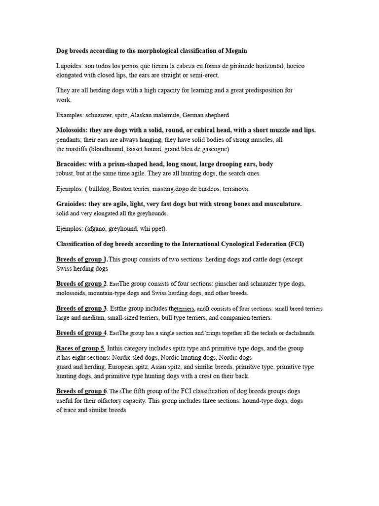 Dog Breeds According To Megnin's Morphological Classification | PDF ...