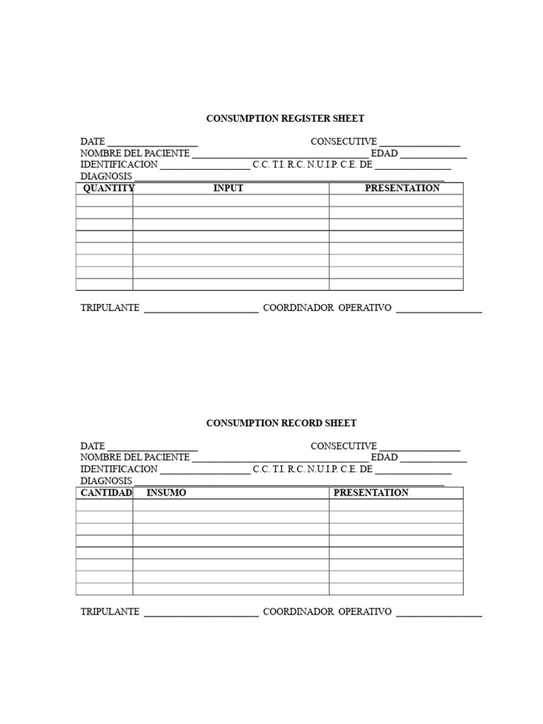 CONSUMPTION RECORD SHEET.docx | PDF