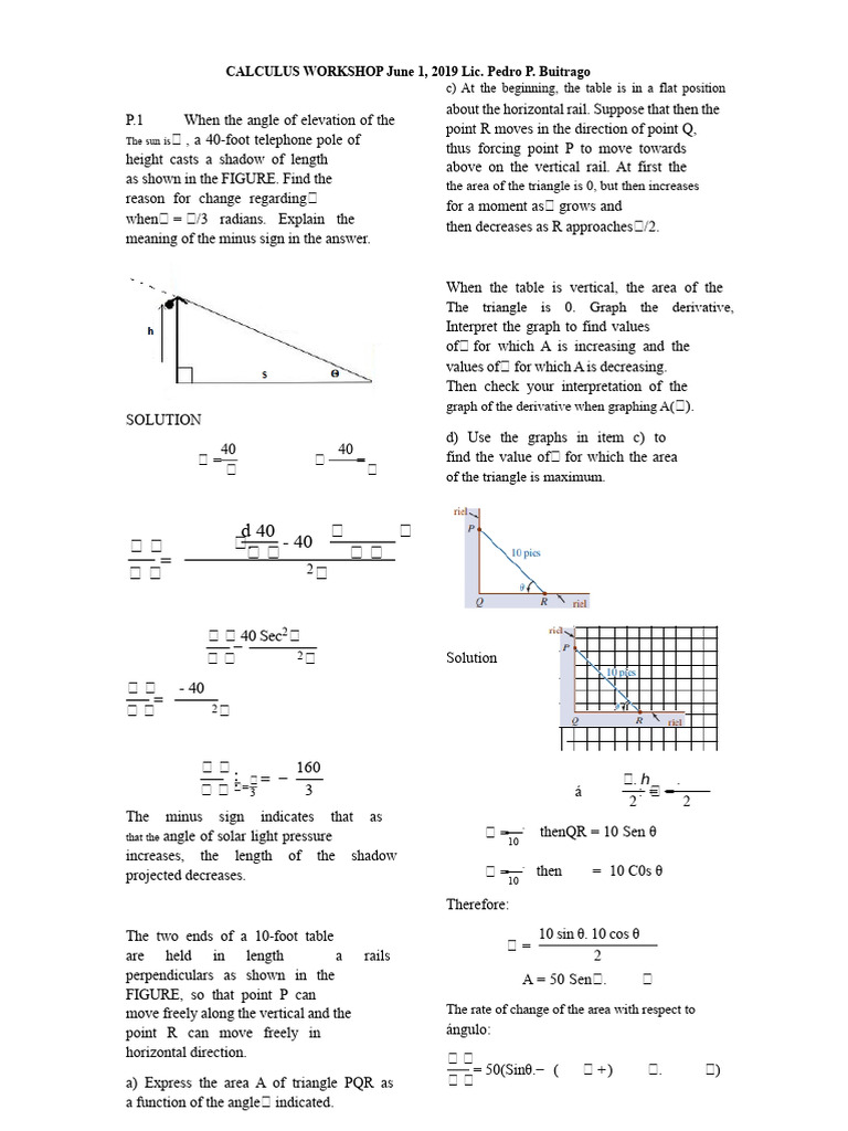 Calculus Workshop: Triangle Area Analysis | PDF | Area | Angle