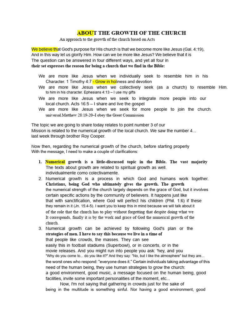 About The Growth of The Church - Acts | PDF | Jesus | Acts Of The Apostles