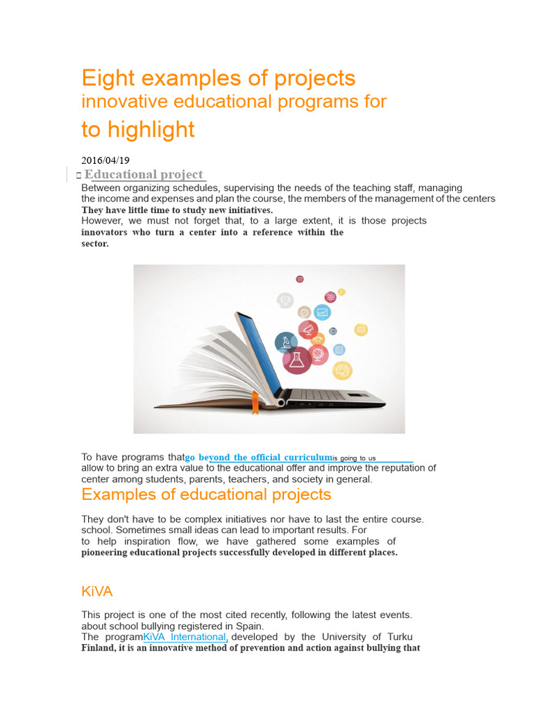8 Innovative Educational Projects | PDF | Teachers | Science