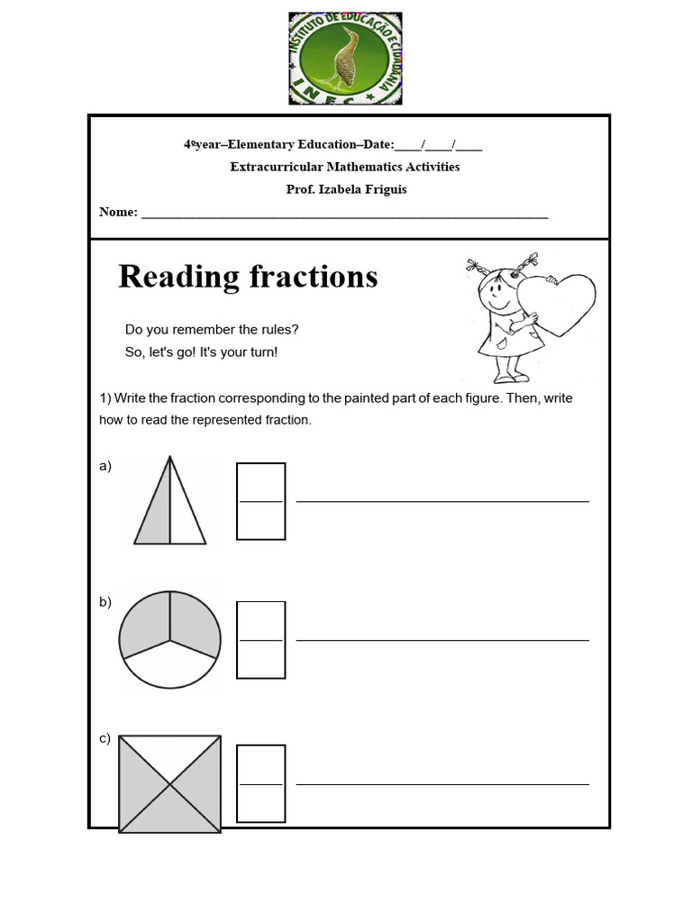 Activity 1 Extra Class Review Fractions 4th Grade | PDF