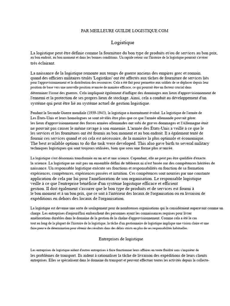 Histoire et enjeux de la logistique moderne | PDF | Logistique | Transport