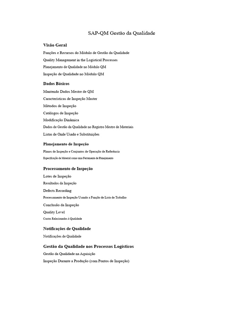 Gestão da Qualidade no SAP QM | PDF | Gestão de qualidade | Qualidade ...
