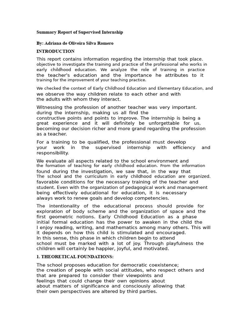 Supervised Internship in Early Education | PDF | Teachers | Pedagogy