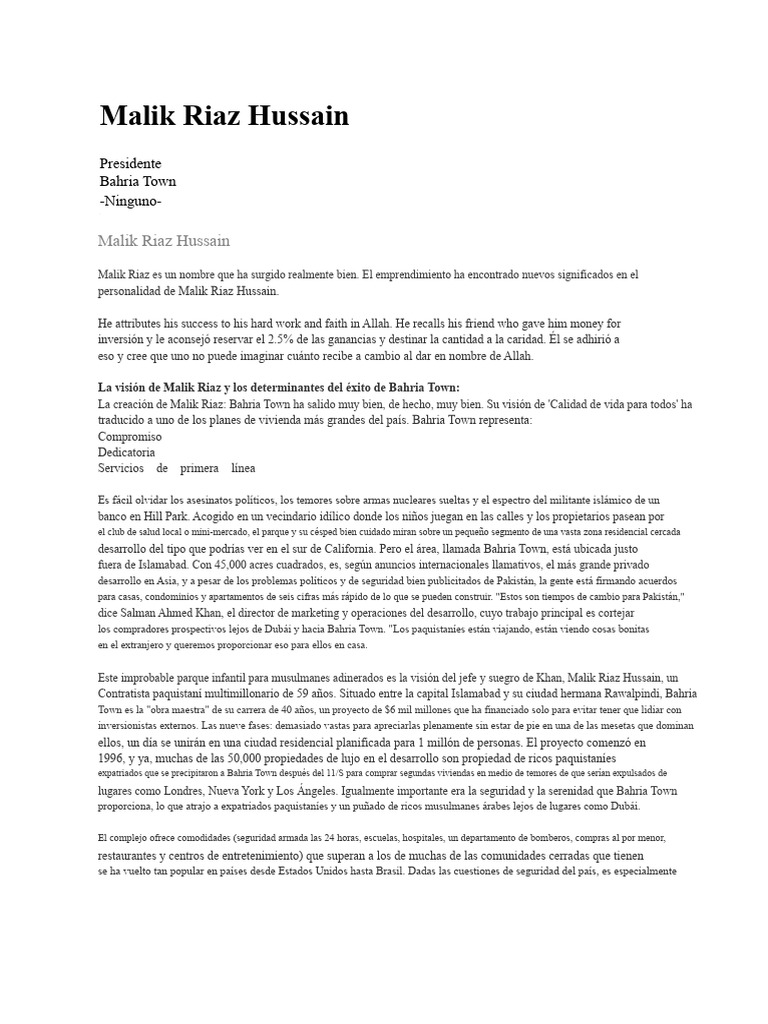 Malik Riaz 1 | PDF | Pakistán | Islamabad