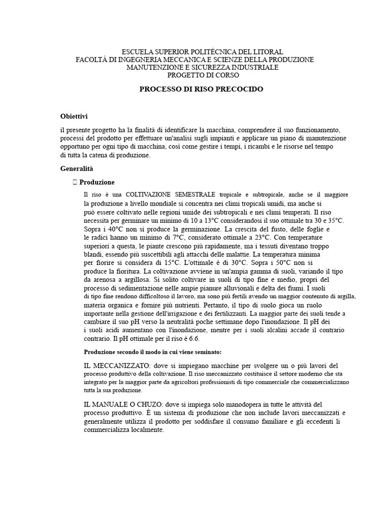 Progetto Riso Precotto | PDF
