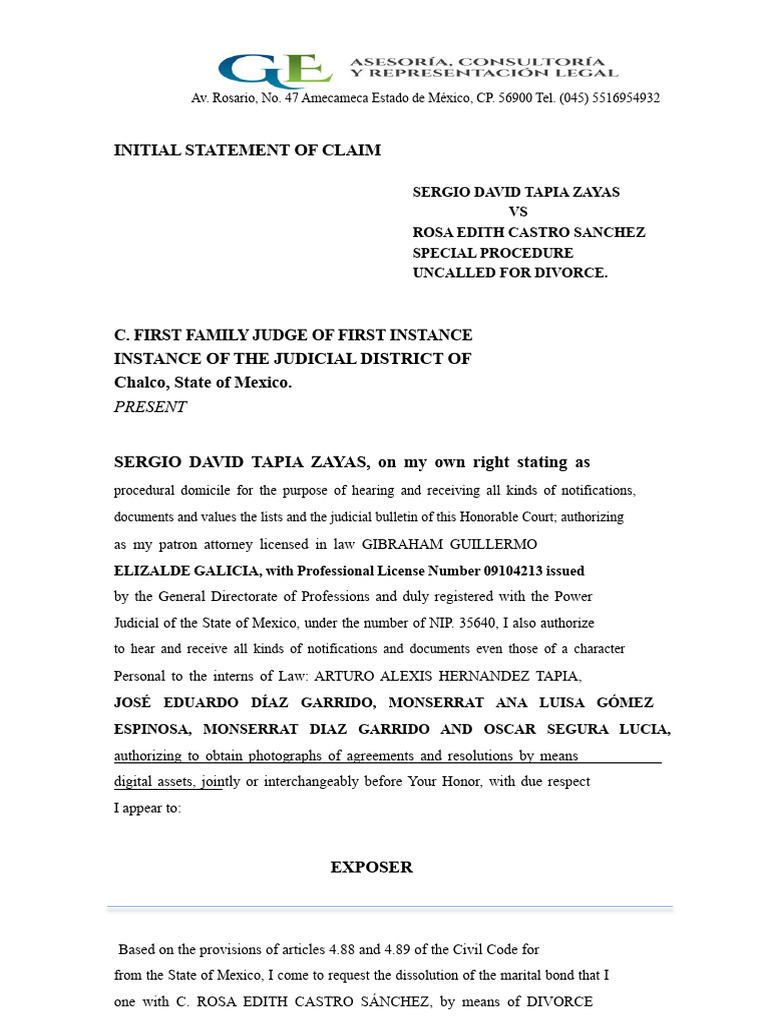 Unconditional Divorce Petition in Mexico | PDF | Social Institutions ...