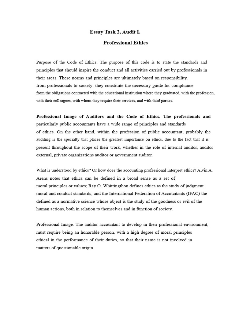 Essay Task 2 Code of Ethics | PDF | Accounting | Audit