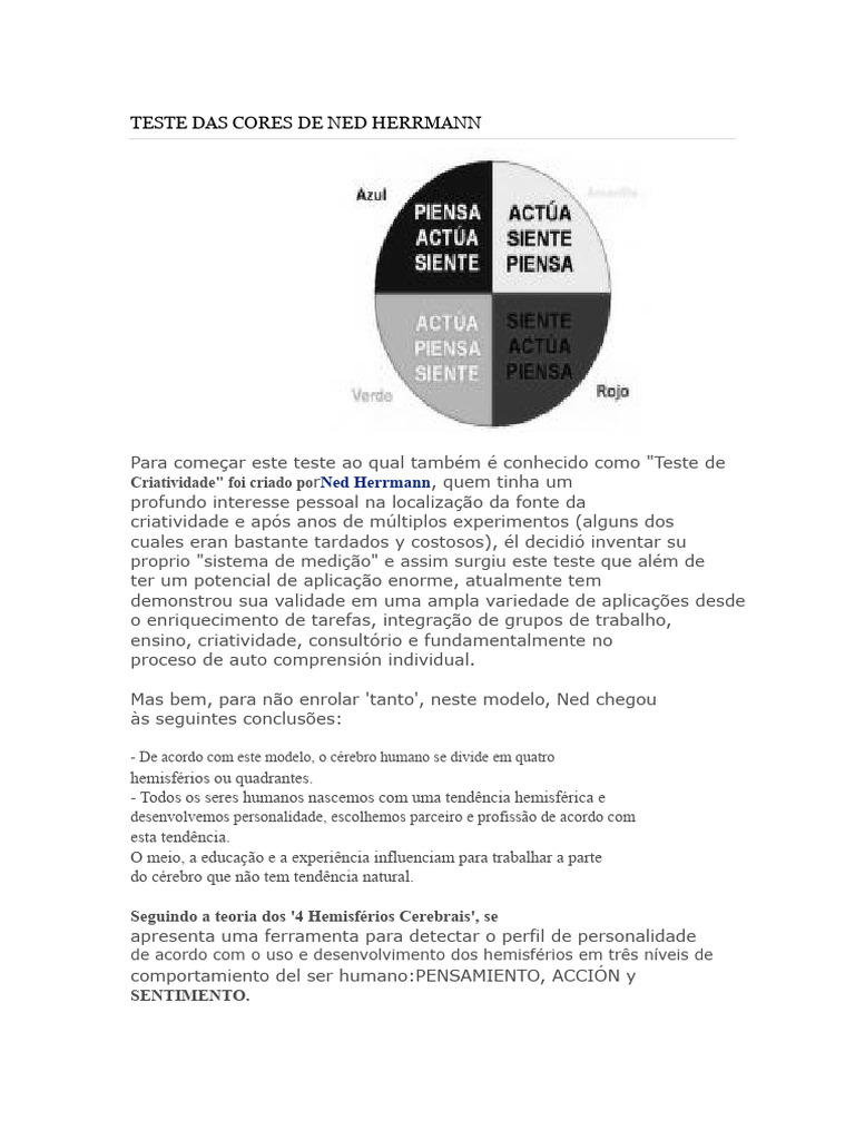 Teste de Cores de Ned Herrmann | PDF | Cor | Criatividade