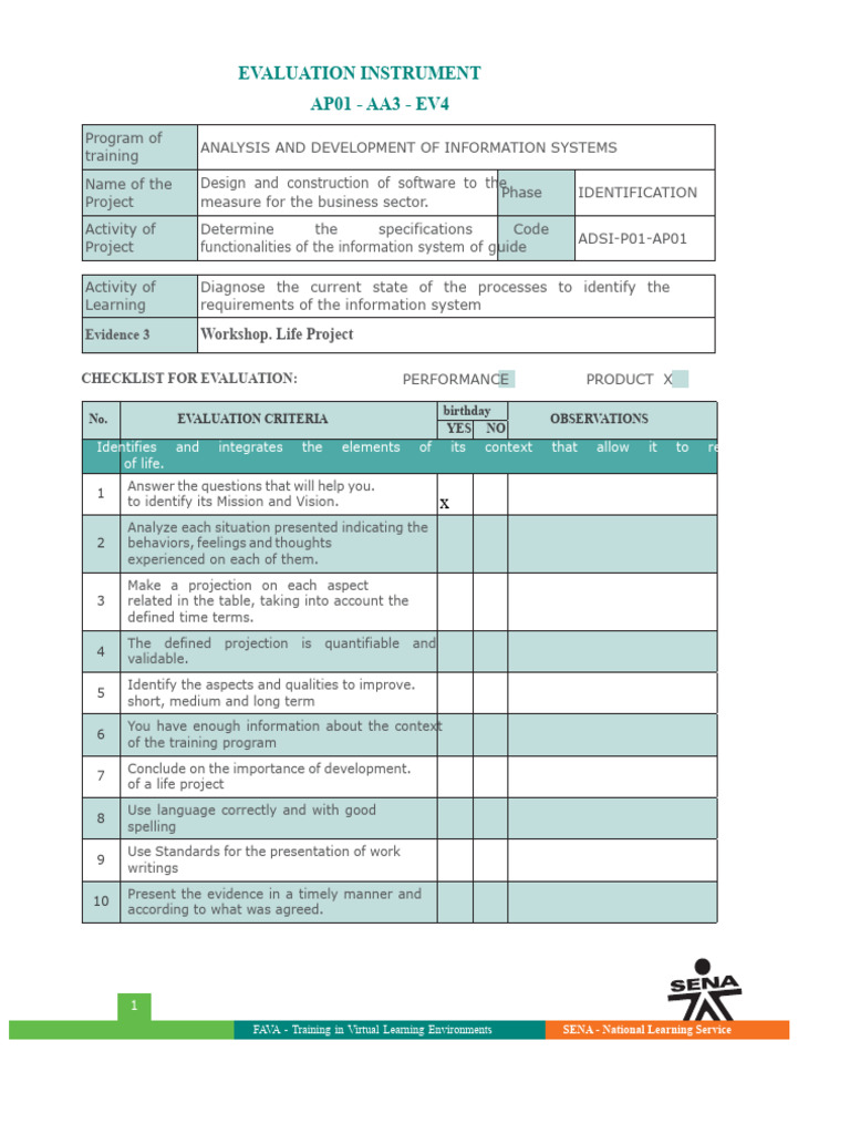 Life Project Evaluation Instrument | PDF