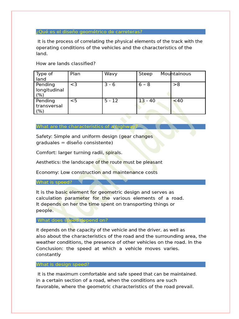 Geometric Design Questionnaire of Roads | PDF