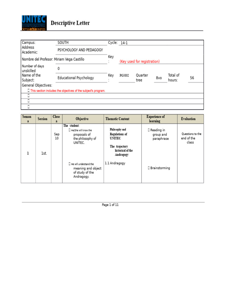 Example Descriptive Letter | PDF | Pedagogy | Learning