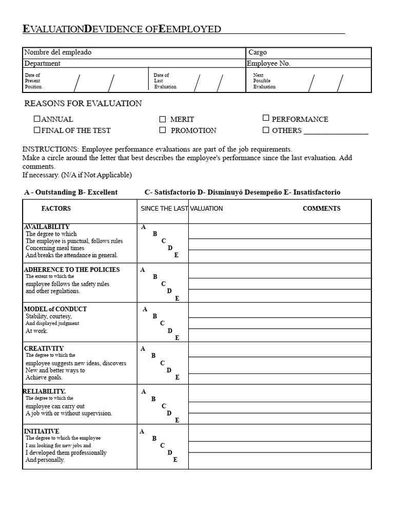 Employee Performance Evaluation Form | PDF | Evaluation | Performance ...