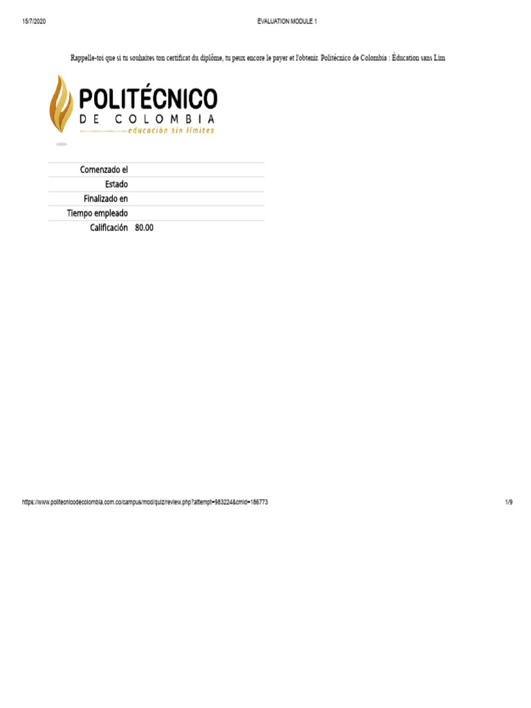 Évaluation du Module 1 - Politécnico de Colombia | PDF | Enseignement ...