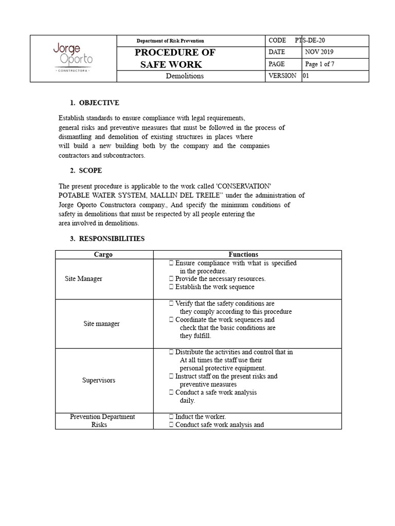 Safe Demolition Work Procedures | PDF | Demolition | Personal ...