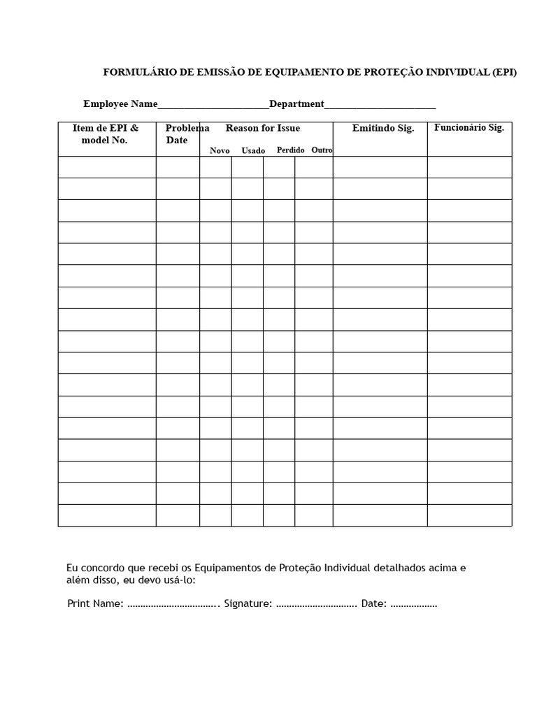 Formulário de Emissão de EPI | PDF