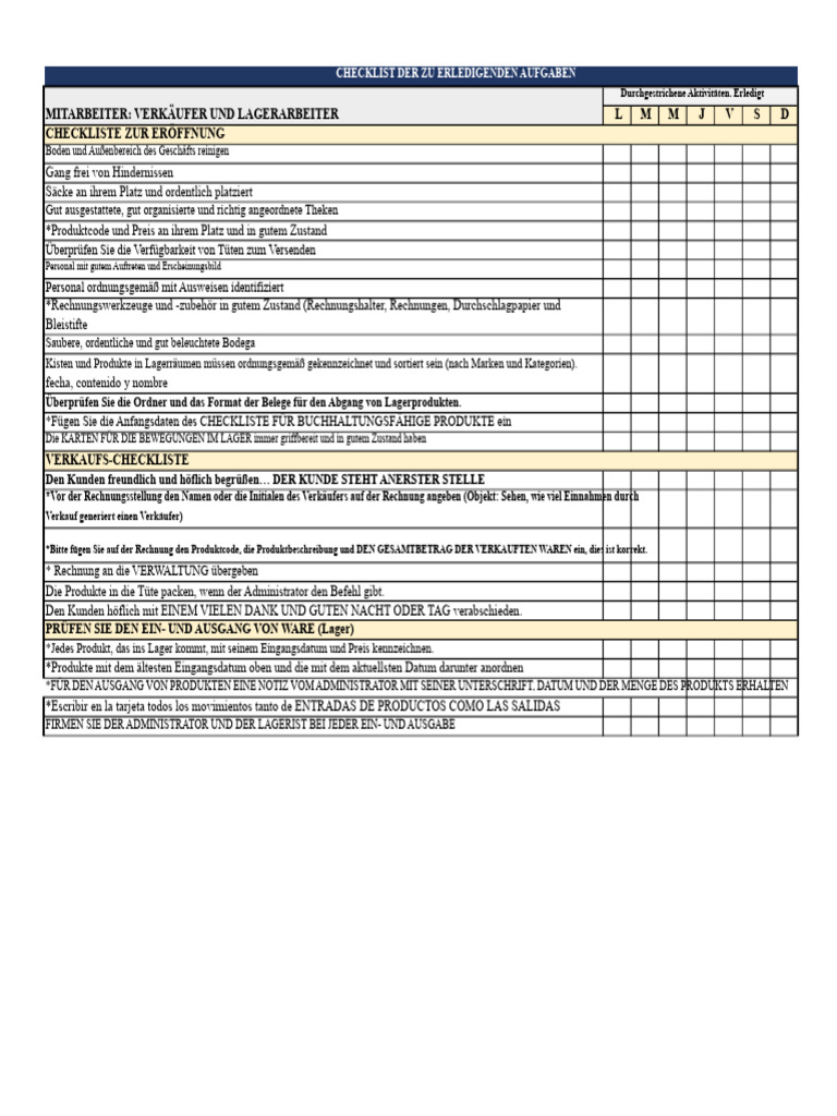 Checkliste Der Aufgaben Für Mitarbeiter | PDF