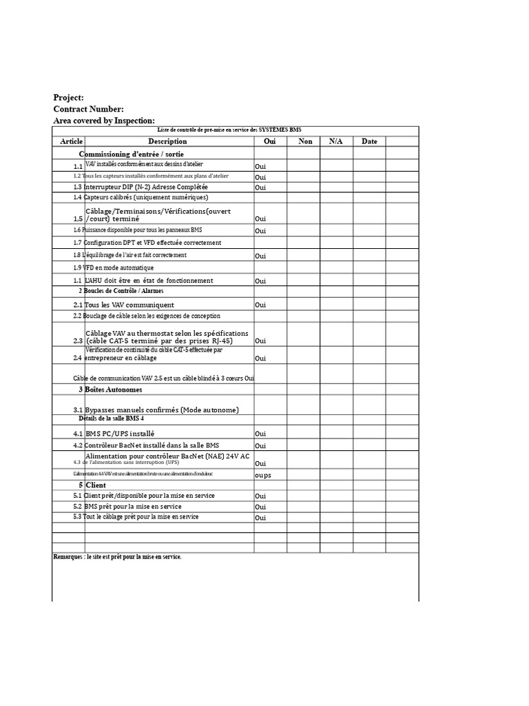 Checklist de Pré-Mise en Service BMS | PDF | Ingénierie informatique ...