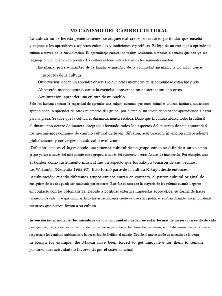 Mecanismos del Cambio Cultural | PDF | Aprendizaje | Educación en artes ...