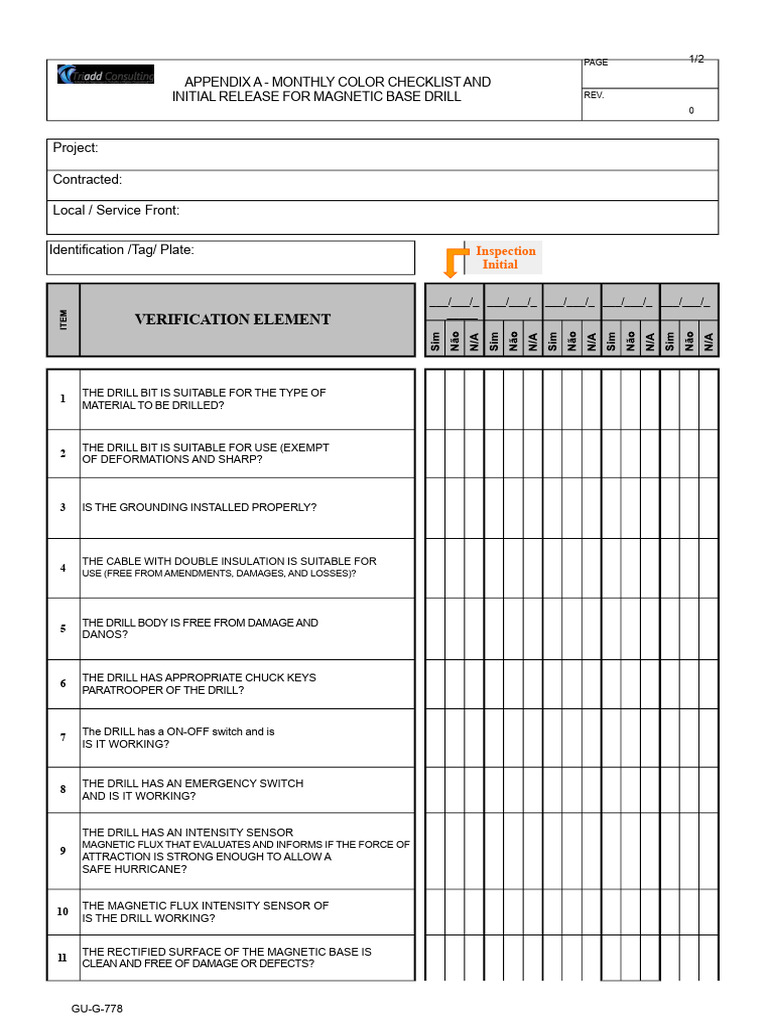 Monthly Magnetic Base Drill Checklist | PDF | Drill | Manufactured Goods