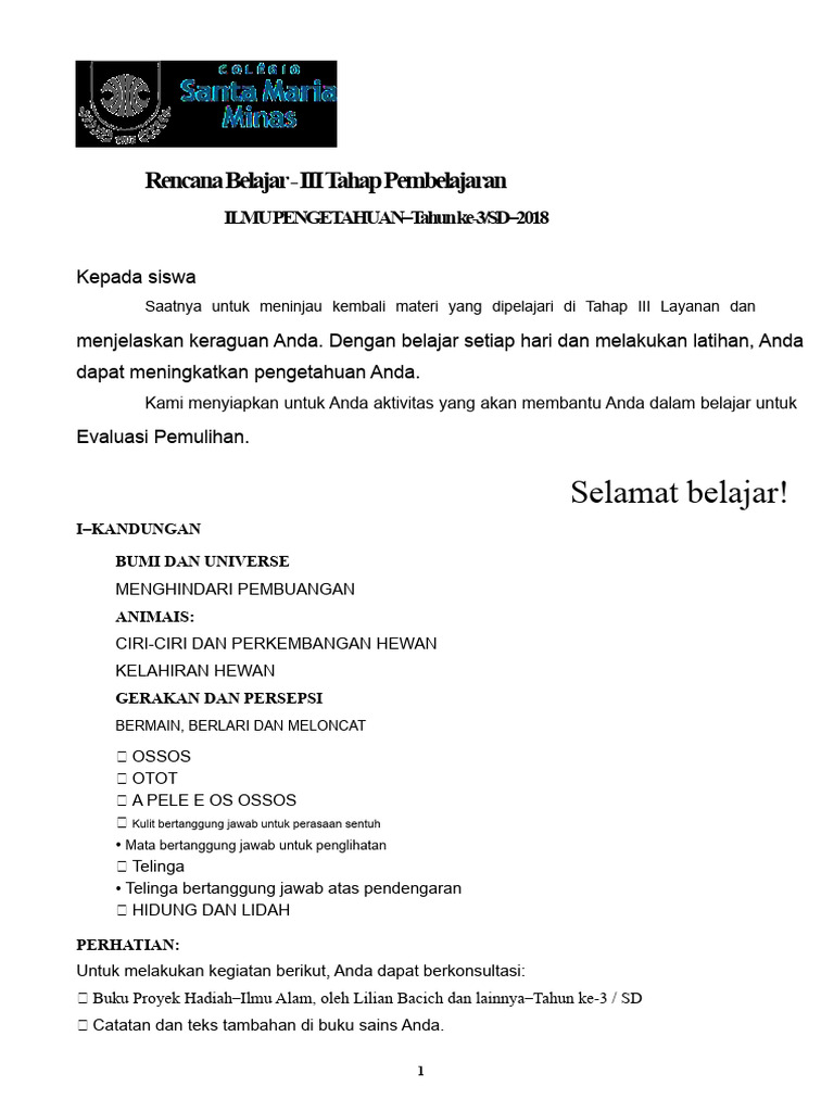 Rencana Belajar Ilmu Pengetahuan SD 3 | PDF