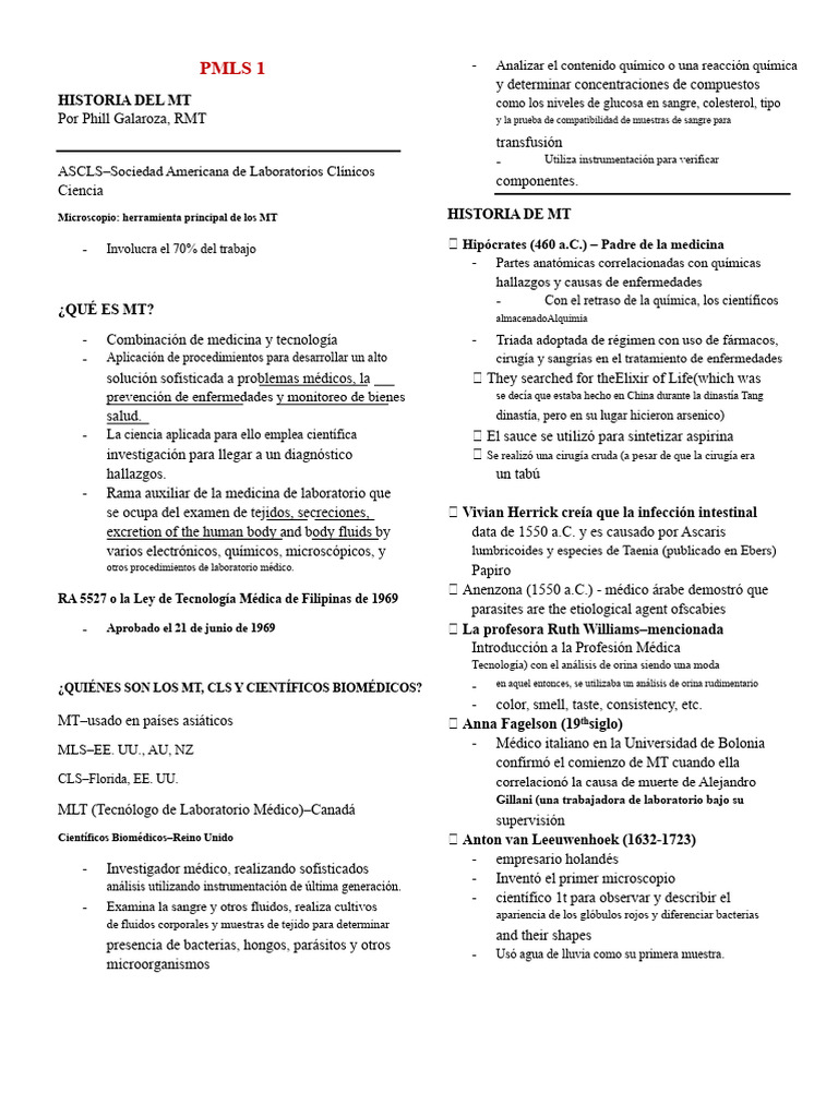 Pmls 1 - Lección 1 - Visión General e Historia de MT | PDF | Medicina ...