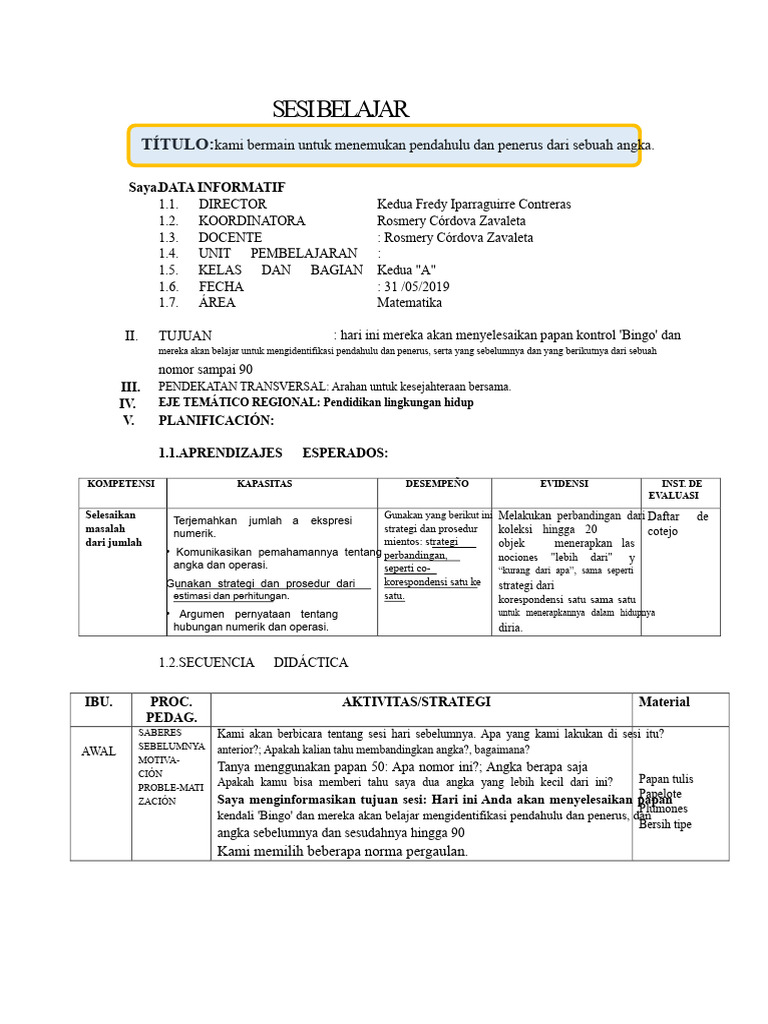 Pembelajaran Pendahulu dan Penerus Angka | PDF