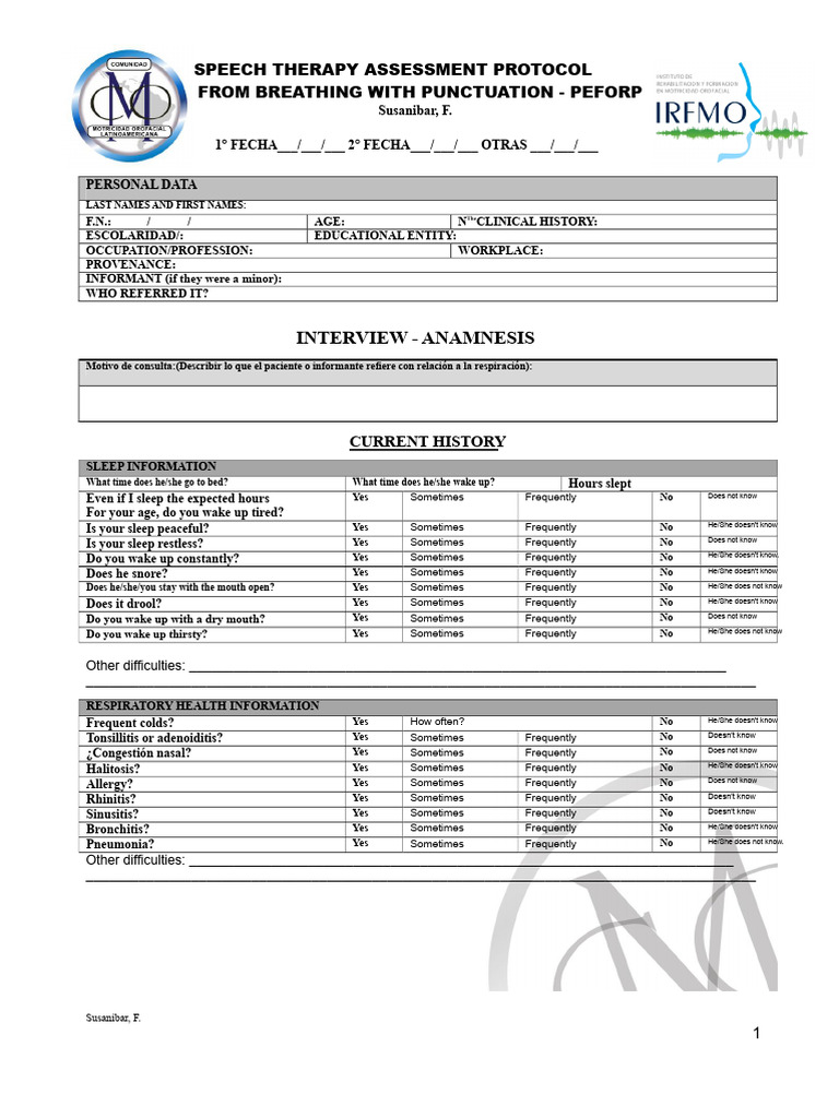 Protocol For Speech Therapy Assessment of Breathing - Spanish | PDF ...