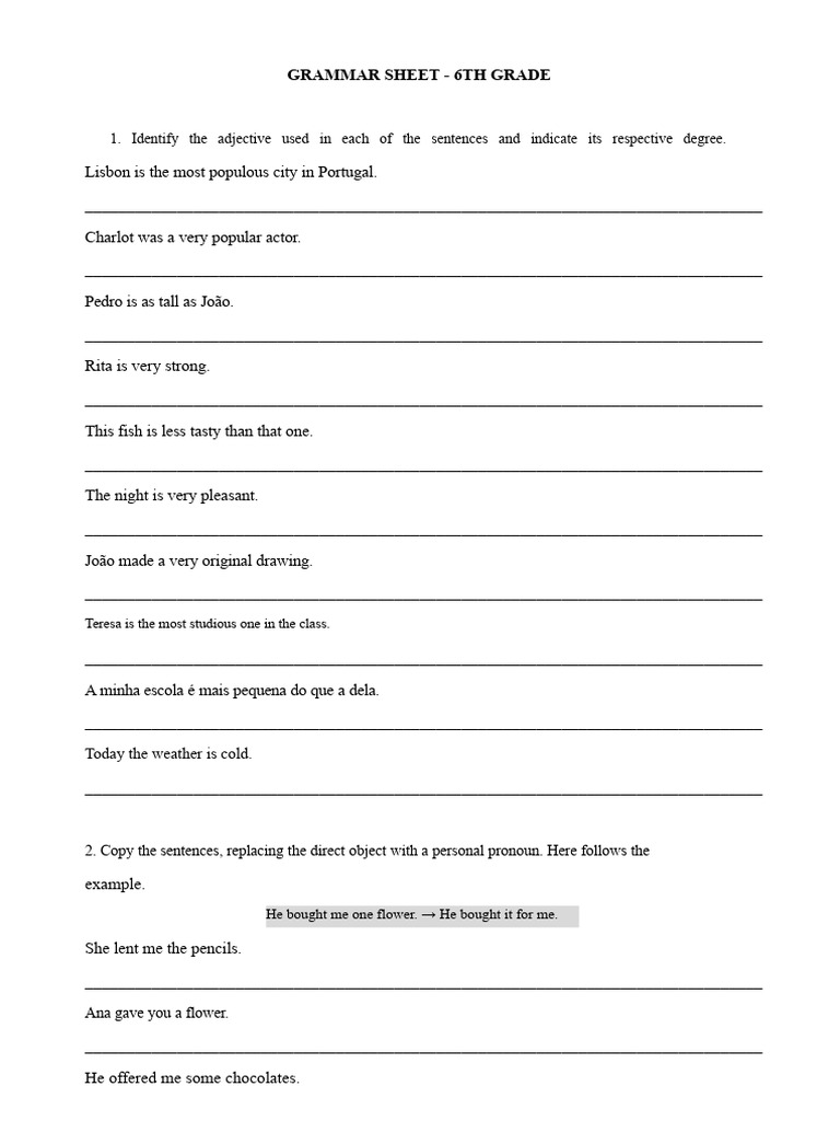 Grammar Sheet 6th Grade | PDF | Verb | Part Of Speech