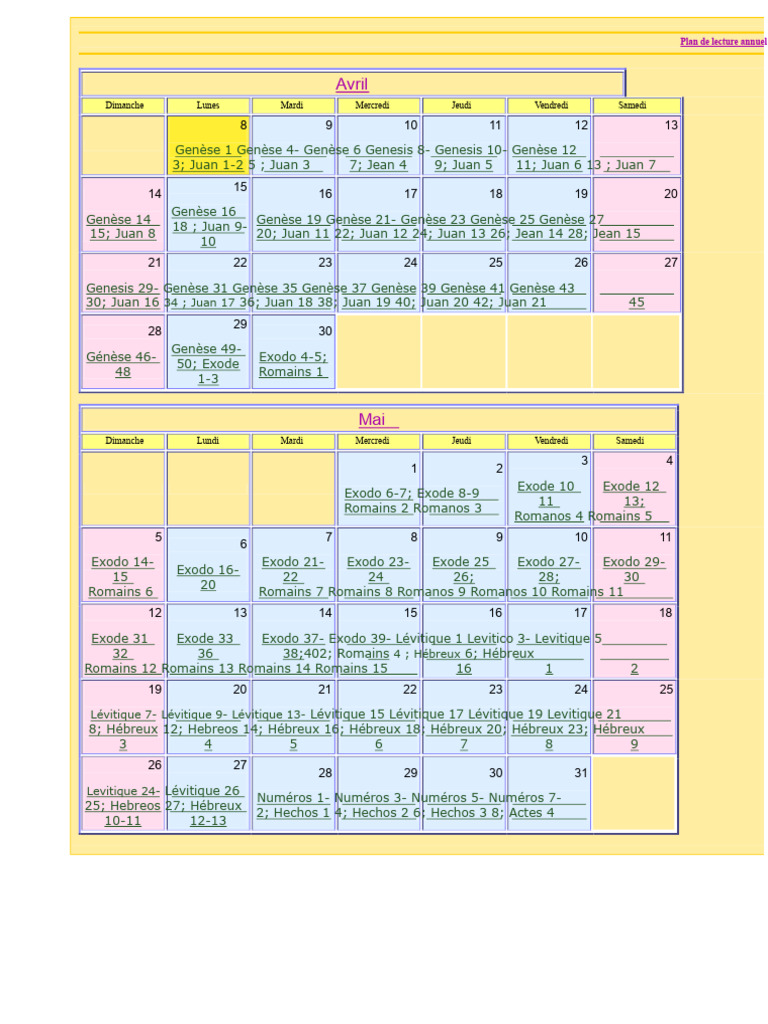 Plan de lecture biblique annuel | PDF | Livres des Rois | Livre d'Isaïe
