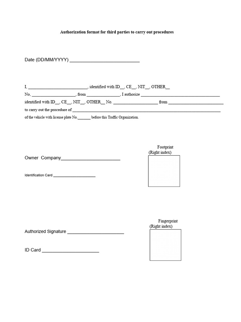 Authorization Format For Third Parties To Carry Out Procedures | PDF