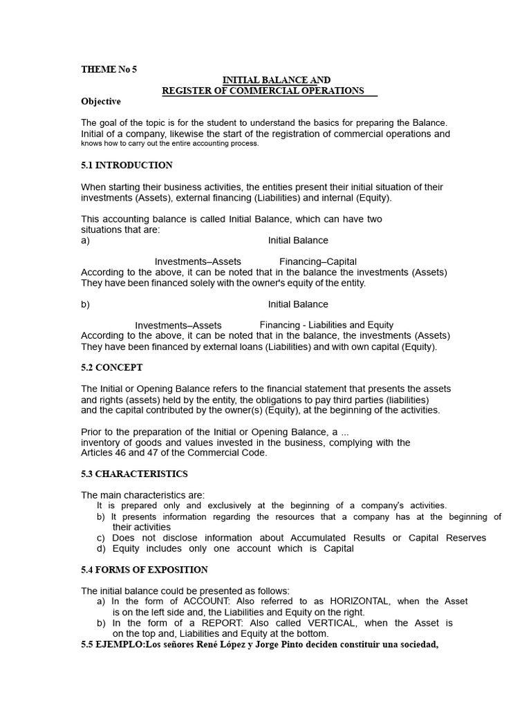 Initial Balance and Commercial Operations Guide | PDF | Balance Sheet ...